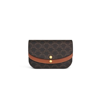 CELINE DUO WALLET ON STRAP IN TRIOMPHE CANVAS AND CALFSKIN 10P672GVL.04LU (20*13*6cm)